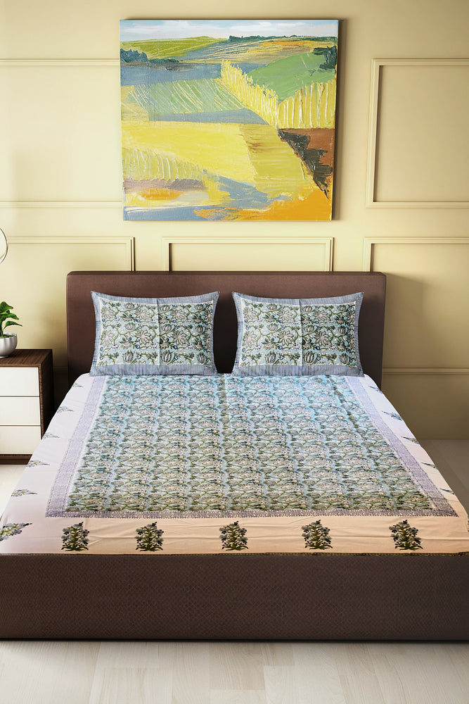 Hand Blockprinted Cotton Double Bedsheet With Pillow Covers