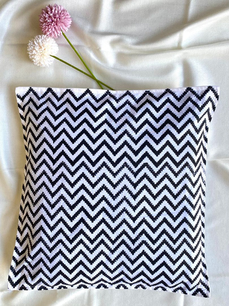 Hand Blockprinted Cushion Cover-Black Stripes
