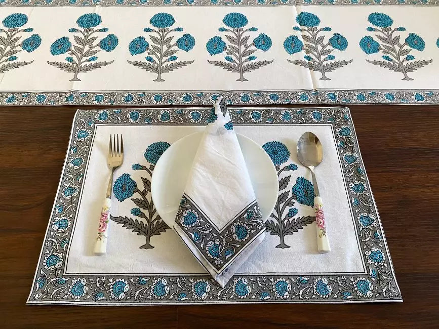 Hand Blockprinted Dining mats Napkin Runner set