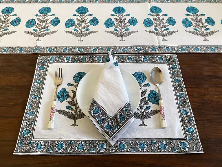 Hand Blockprinted Dining mats Napkin Runner set