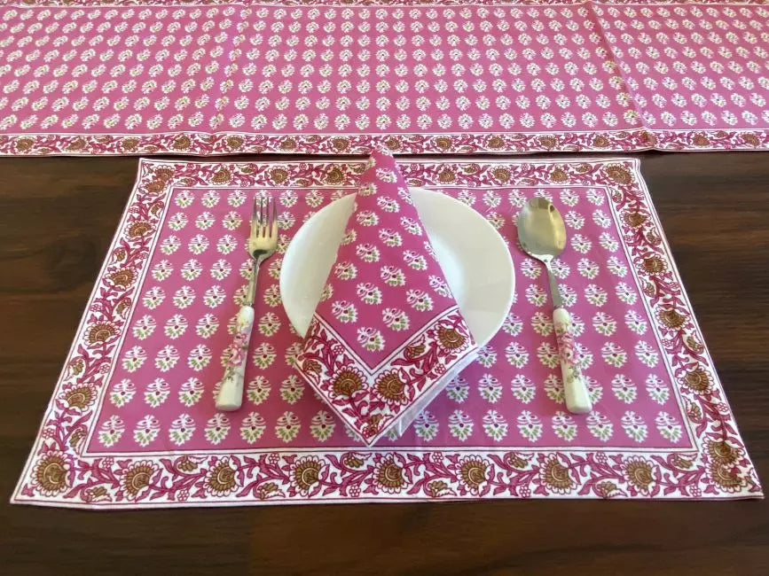 Hand Block printed Dining mats Napkin Runner set