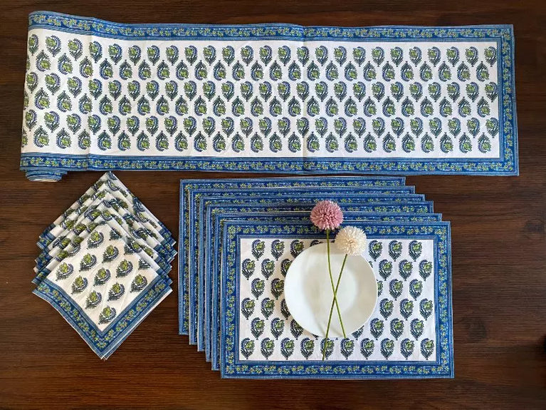 Hand Blockprinted Dining mats Napkin Runner set