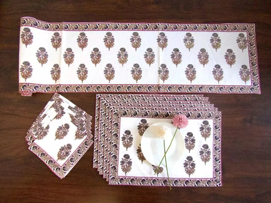 Hand Blockprinted Dining mats Napkin Runner set