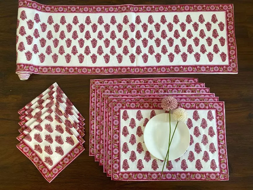 Hand Blockprinted Dining mats Napkin Runner set