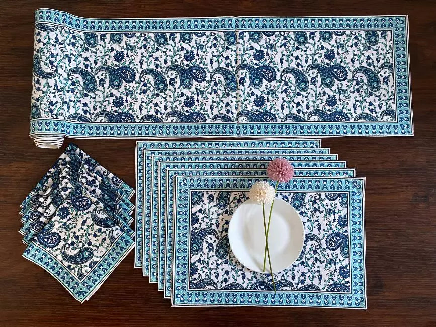 Hand Blockprinted Dining mats Napkin Runner set