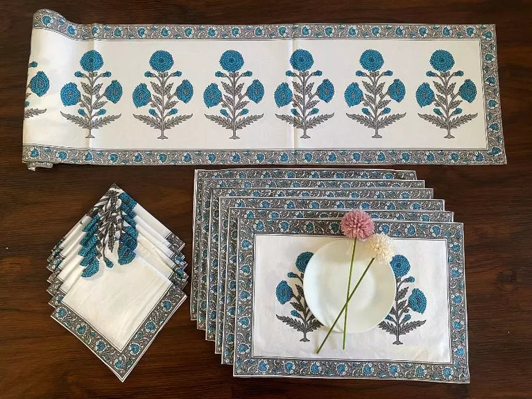 Hand Blockprinted Dining mats Napkin Runner set