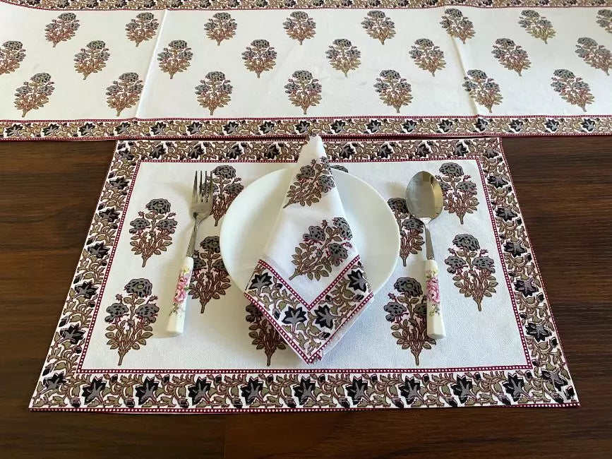 Hand Blockprinted Dining mats Napkin Runner set