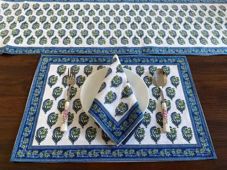 Hand Blockprinted Dining mats Napkin Runner set