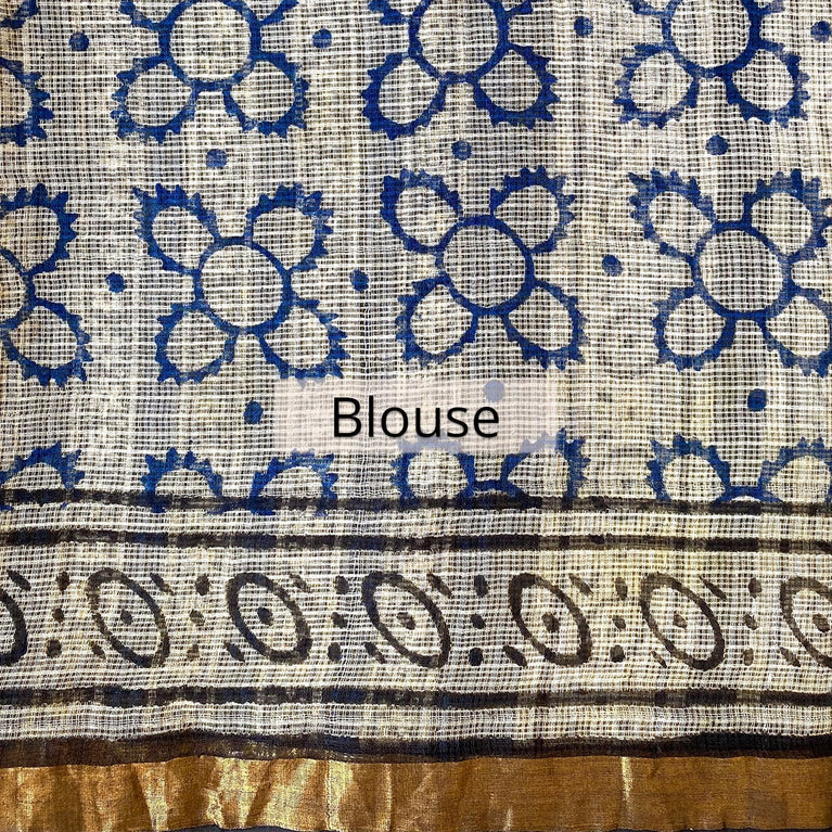 Block printed Kota Doriya Saree-Indigo