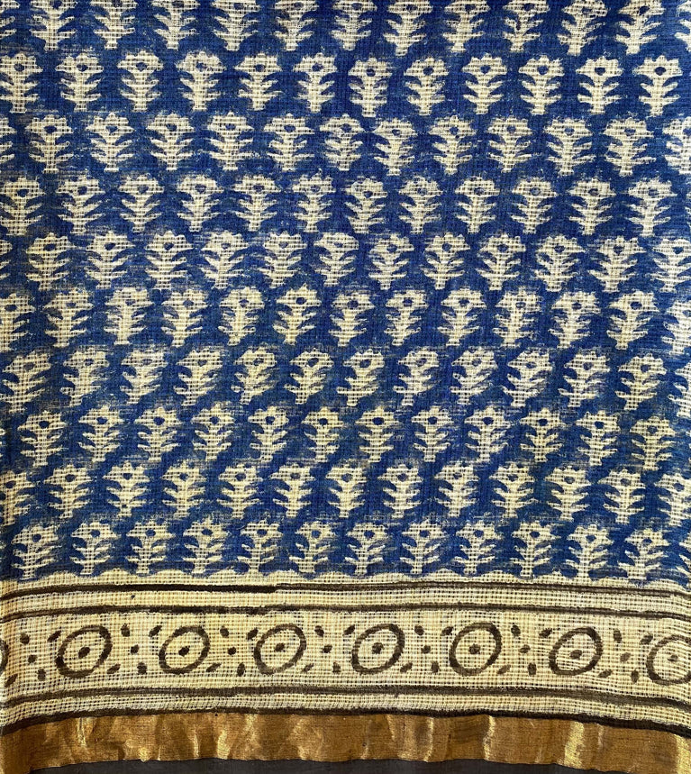 Block printed Kota Doriya Saree-Indigo