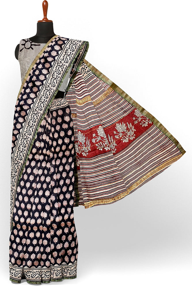 Hand Blockprinted Maheshwari Saree