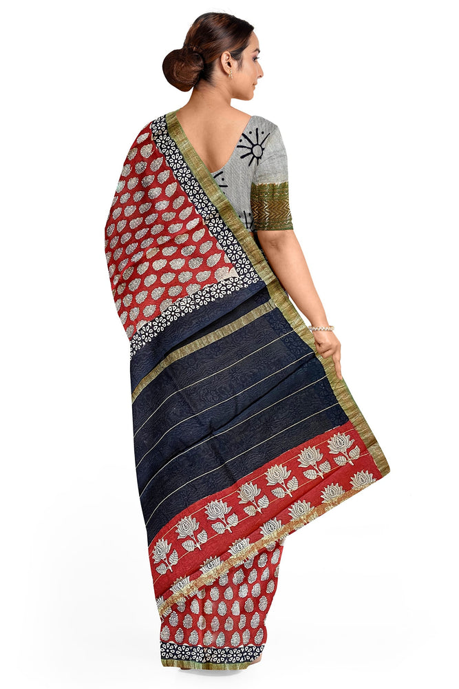 Hand Blockprinted Maheshwari Saree