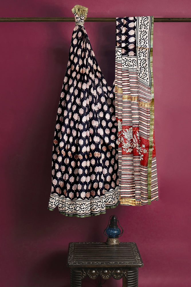 Hand Blockprinted Maheshwari Saree