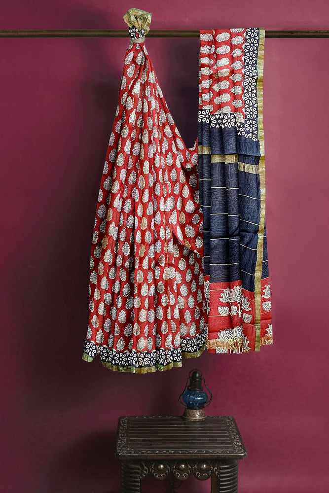 Hand Blockprinted Maheshwari Saree