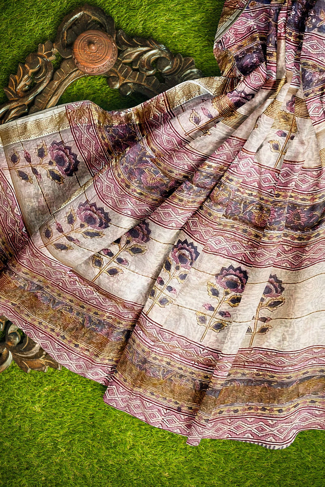 Hand Blockprinted Maheshwari Saree