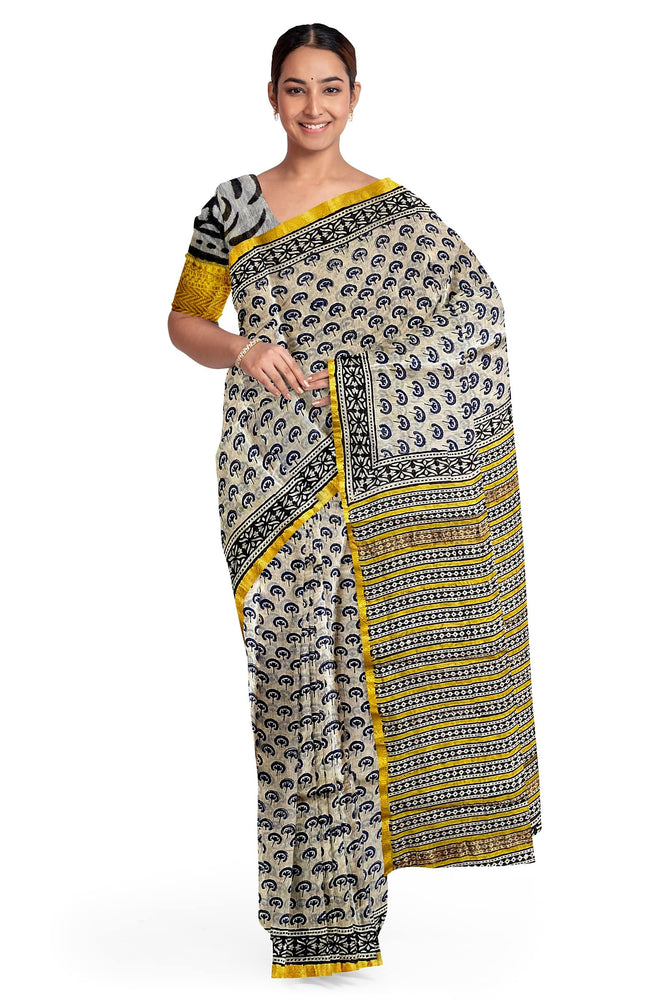 Hand Blockprinted Maheshwari Saree