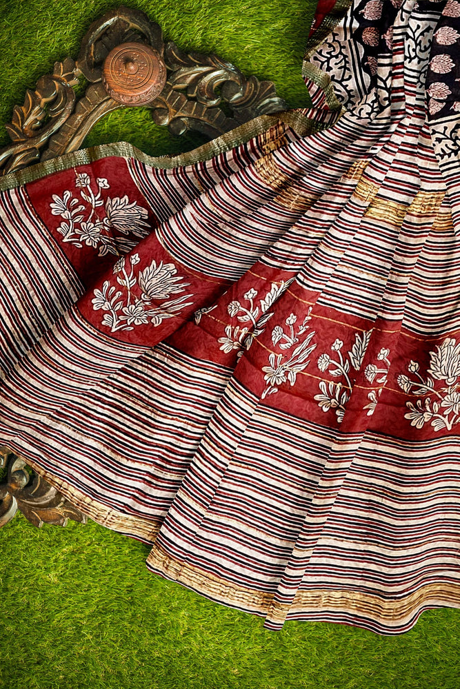 Hand Blockprinted Maheshwari Saree