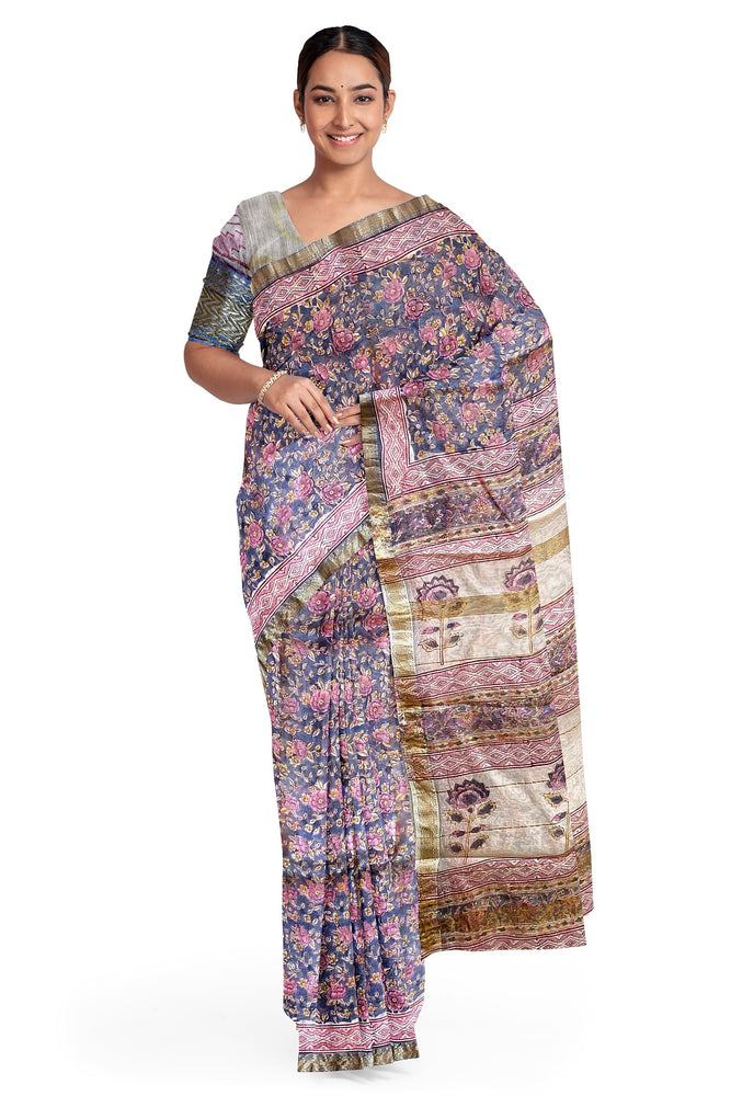 Hand Blockprinted Maheshwari Saree