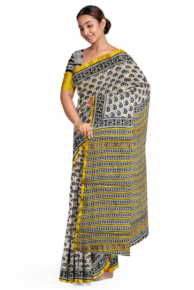 Hand Blockprinted Maheshwari Saree