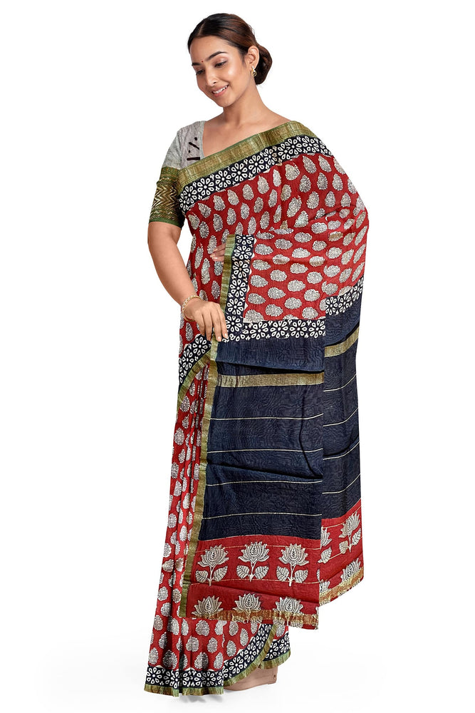 Hand Blockprinted Maheshwari Saree