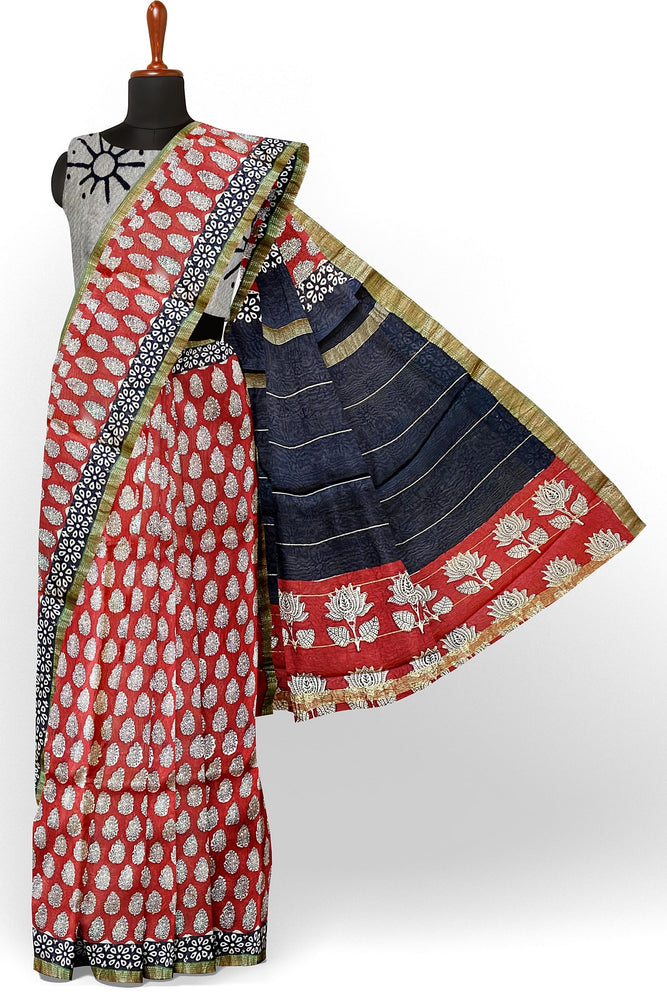 Hand Blockprinted Maheshwari Saree