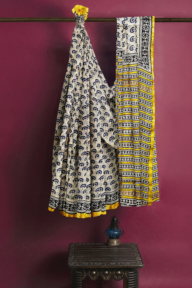 Hand Blockprinted Maheshwari Saree