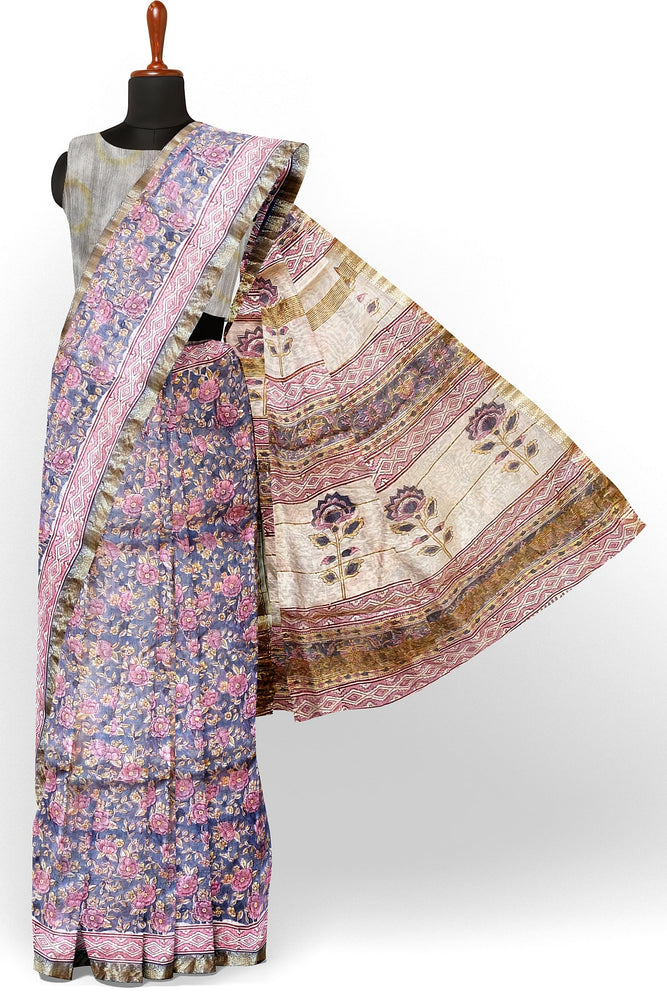 Hand Blockprinted Maheshwari Saree