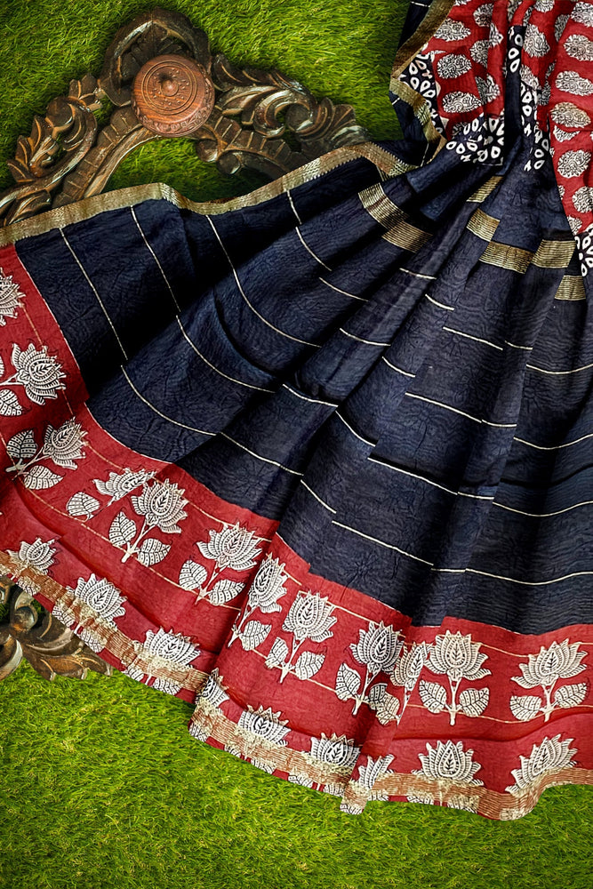 Hand Blockprinted Maheshwari Saree