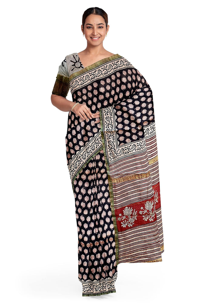 Hand Blockprinted Maheshwari Saree