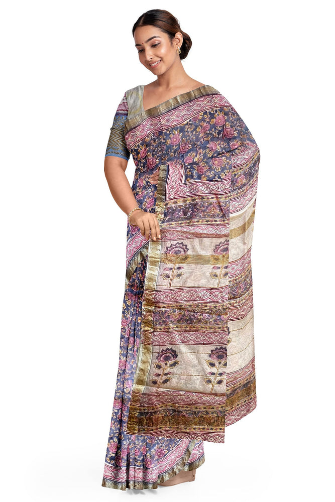 Hand Blockprinted Maheshwari Saree