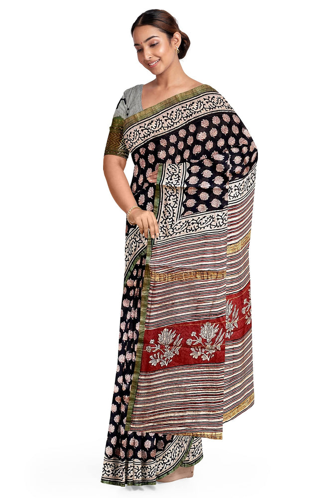 Hand Blockprinted Maheshwari Saree