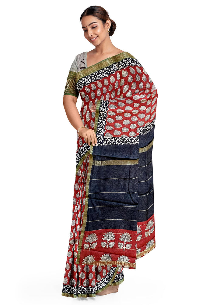 Hand Blockprinted Maheshwari Saree