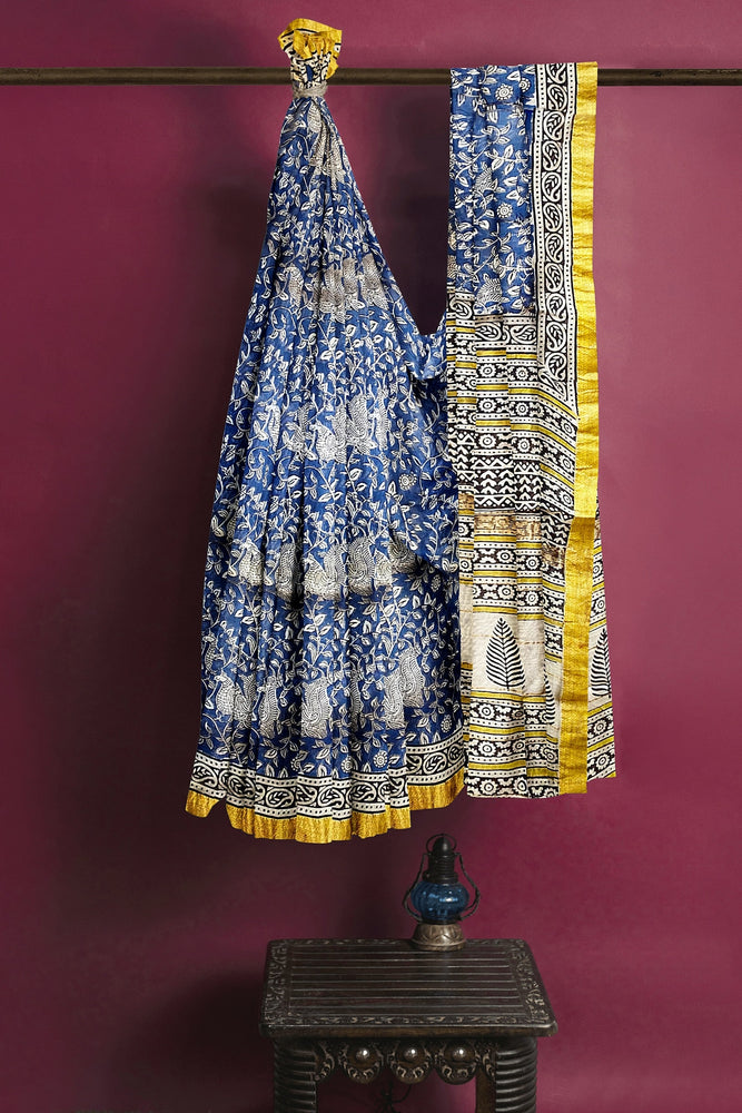 Hand Blockprinted Maheshwari Saree