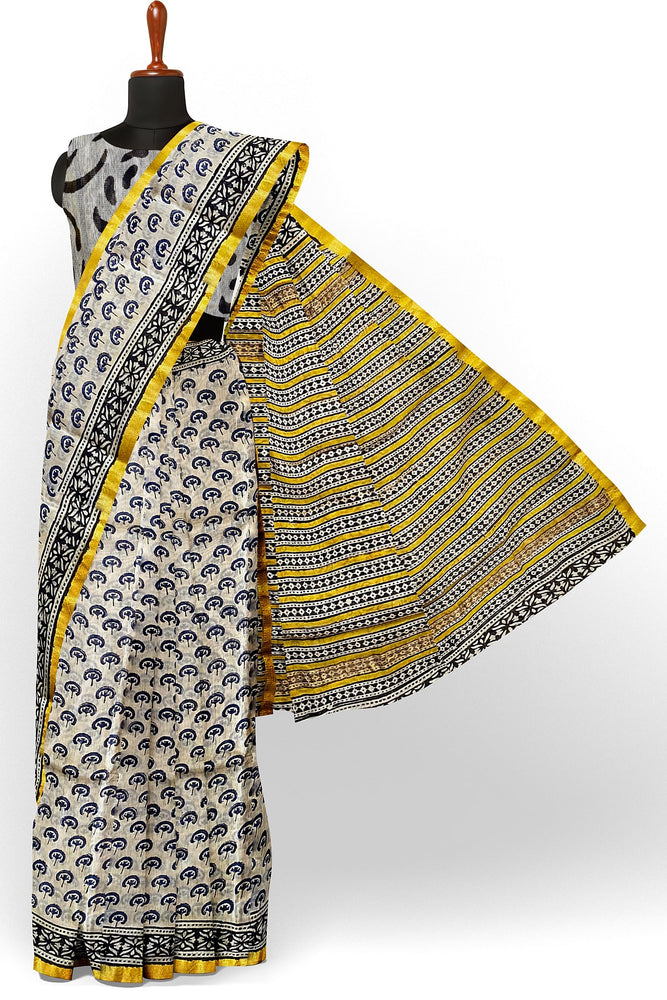 Hand Blockprinted Maheshwari Saree