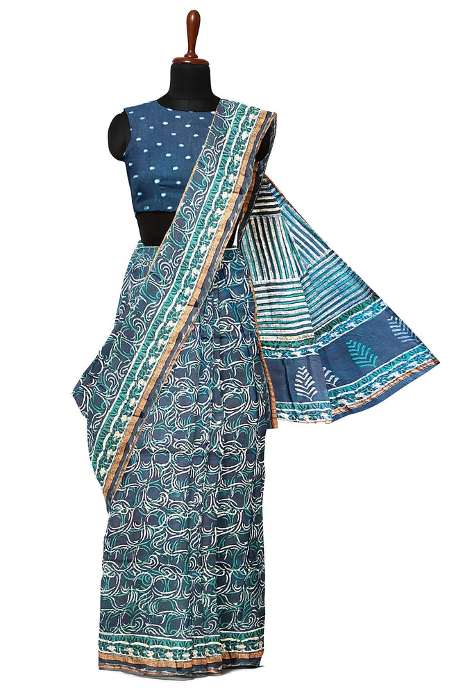 Hand Blockprinted Modal Chanderi Silk Saree