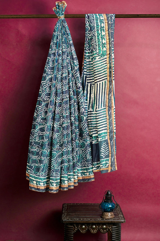 Hand Blockprinted Modal Chanderi Silk Saree