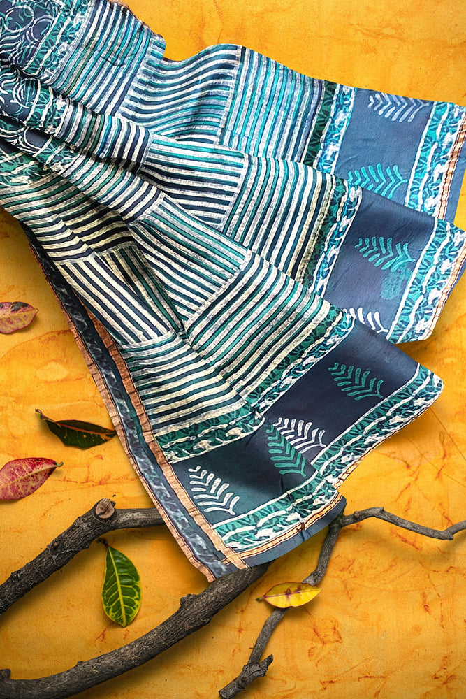 Hand Blockprinted Modal Chanderi Silk Saree