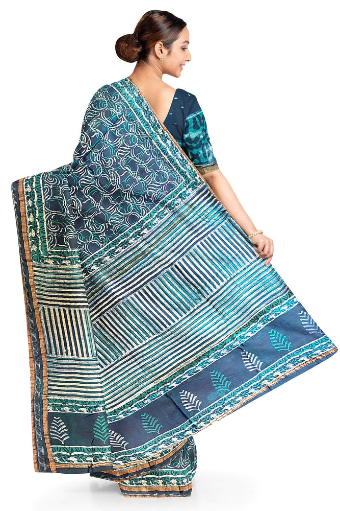 Hand Blockprinted Modal Chanderi Silk Saree