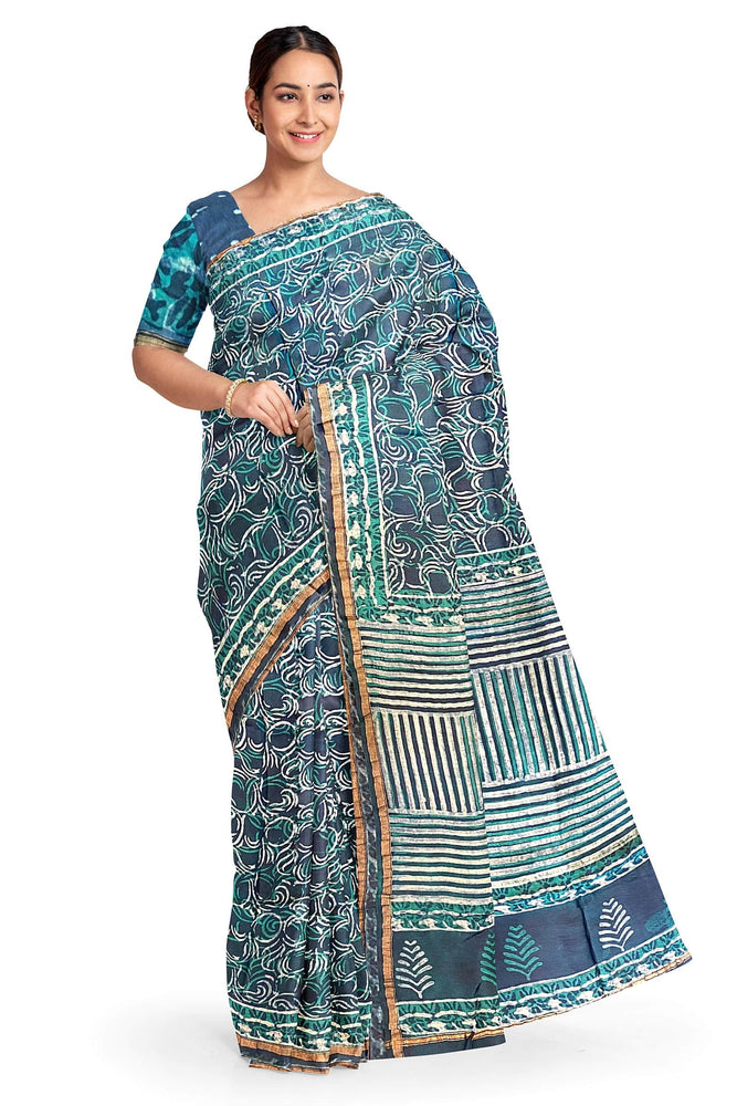 Hand Blockprinted Modal Chanderi Silk Saree