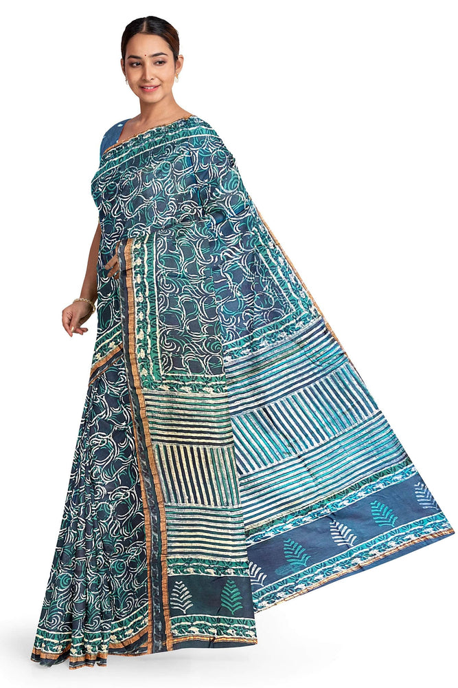 Hand Blockprinted Modal Chanderi Silk Saree