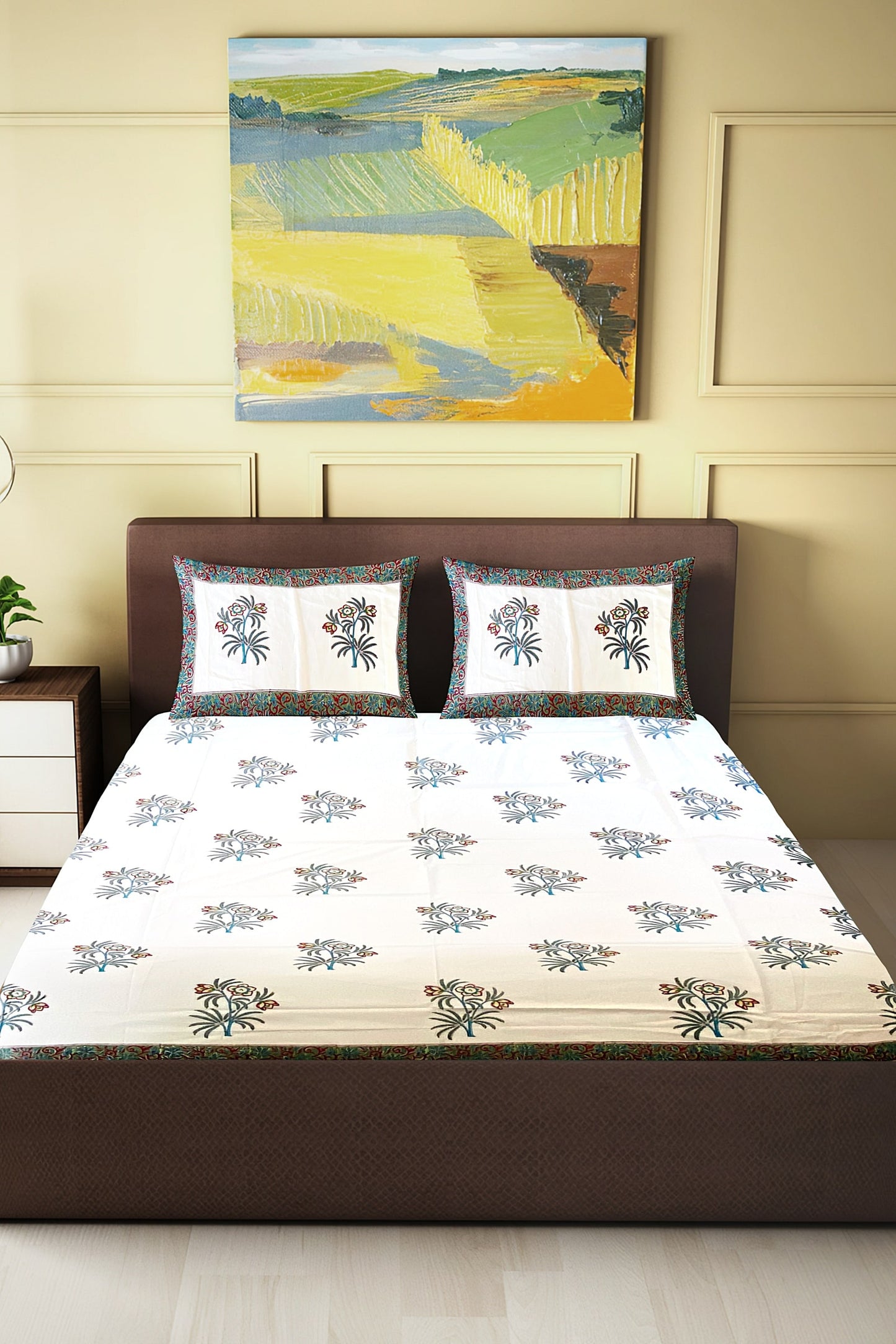 Hand Blockprinted Cotton Double Bedsheet With Pillow Covers