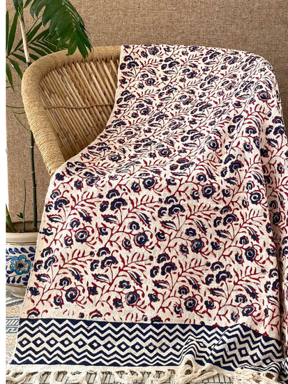 Hand blockprinted Cotton Sofa Throws-Floral pattern