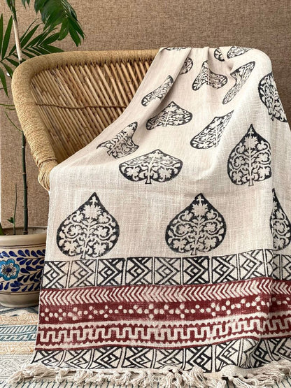 Hand block printed Cotton Sofa Throws-Paanmotif