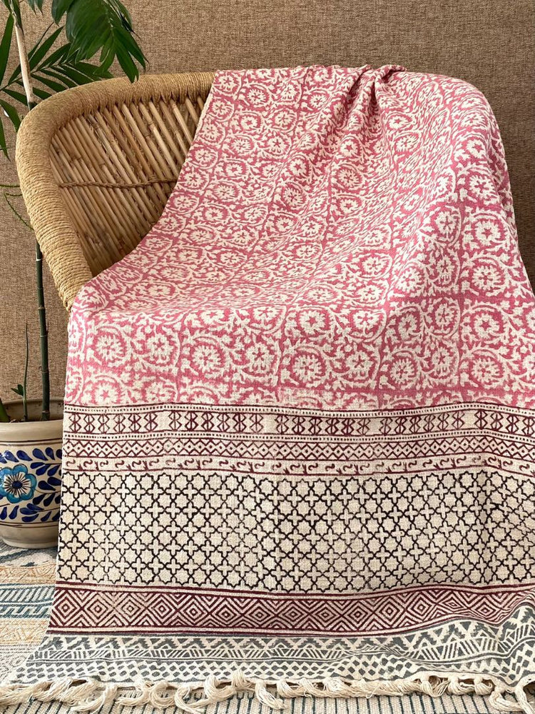 Hand blockprinted Cotton Sofa Throws-Pink