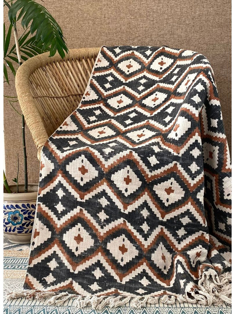 Hand block printed Cotton Sofa Throws-Zigzag pattern