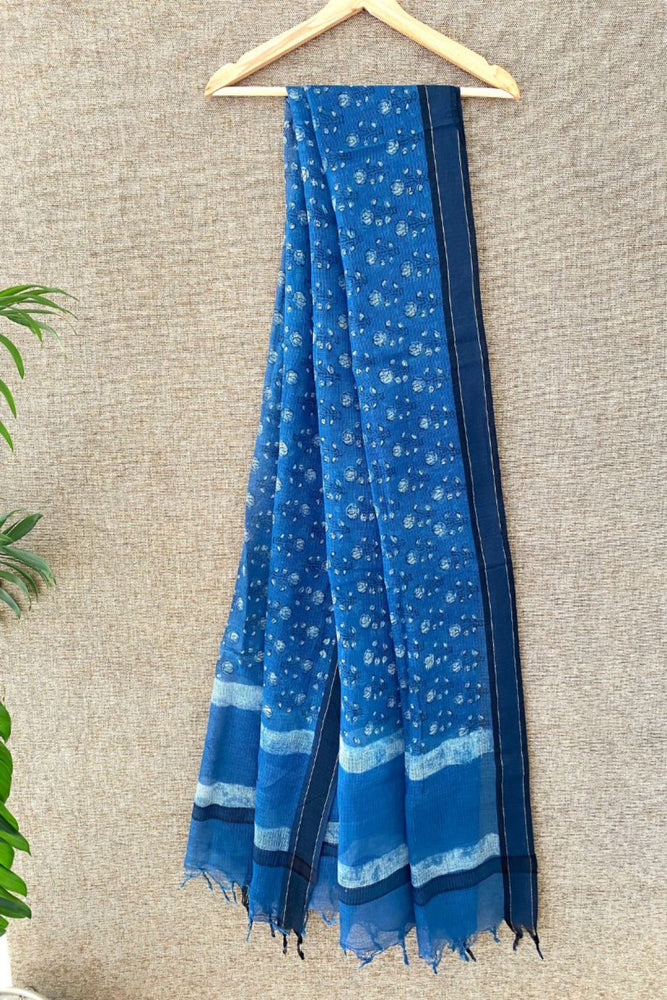 Hand blockprinted Kota Doriya Stole-Indigo