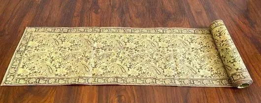 Hand blockprinted table runner Green Paisley design Manufacture