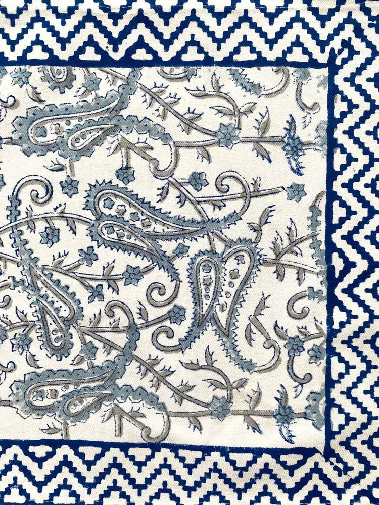 Hand blockprinted table runner Grey blue  Paisley design Online