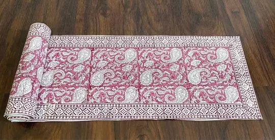 Hand blockprinted table runner Light maroon  Paisley design Buy Online