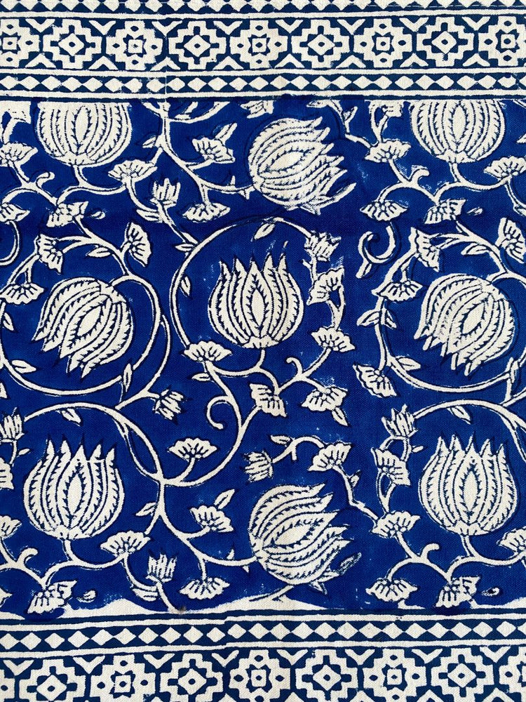 Hand blockprinted table runner | Royal blue | Lotus design